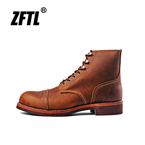 ZFTL Men's Motorcycle Boots Cowhide American Vintage Genuine Leather Desert Boots Matins Boots Male Lace up Boots Couple boots ► Photo 1/6