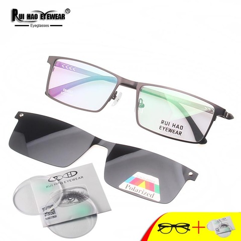 Rui Hao Eyewear Prescription Eyeglasses Men Glasses Fill Resin Lenses Myopia Spectacles Glasses Frame With Clip on Sunglasses ► Photo 1/6