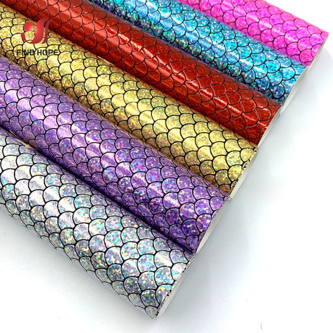 Mermaid Sparkle PU Faux Leather Fabric Holographic Sequin Leatherette DIY Bow Craft Bags Roll 20cm*15cm/20cm*30cm/20cm*120cm ► Photo 1/6