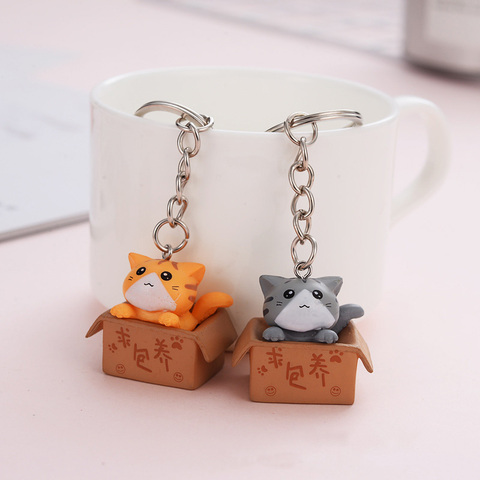 Cute Little Box Cat Key Chain Women Men Kawaii Kitten Car Keychain Fashion Letter Keyring Animal Jewelry Dating Anniversary Gift ► Photo 1/6