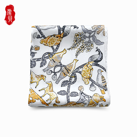 Elegant white 100% real silk satin women scarf printed with animals foulard femme square head scarfs bandana shawl gift for lady ► Photo 1/6