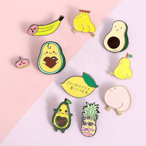 9 Pcs/Set Pin Lemon Banana Pin Avocado Pineapple Pear Peach BroochLapel Badge Cute Summer fruit Jewelry Gifts for children ► Photo 1/6
