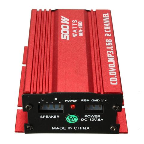 Portable 500W 12V Mini 2CH HiFi Stereo Audio Power Amplifier Car MP3 Speaker ► Photo 1/6