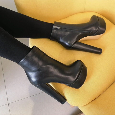 Onlymaker Women's Round Heel 16CM High Heel Platform Ankel Boots Block Chunky Heels Wedding Party Shoes Large Size US5~US15 ► Photo 1/6