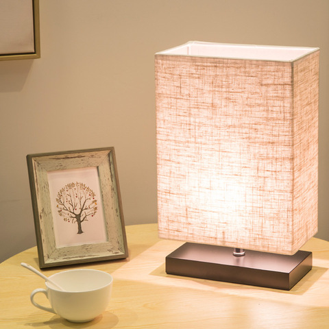 Modern Simple Rectangular Table Lamp Wooden Base Bedroom Bedside LED Lamp Japanese Study Table Lamp Linen Lampshade ► Photo 1/5