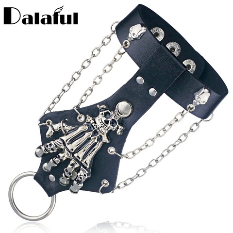 Unisex Cool Punk Rock Gothic Skeleton Skull Hand Glove Chain Link Wristband Bangle Leather Bracelet S244 ► Photo 1/3