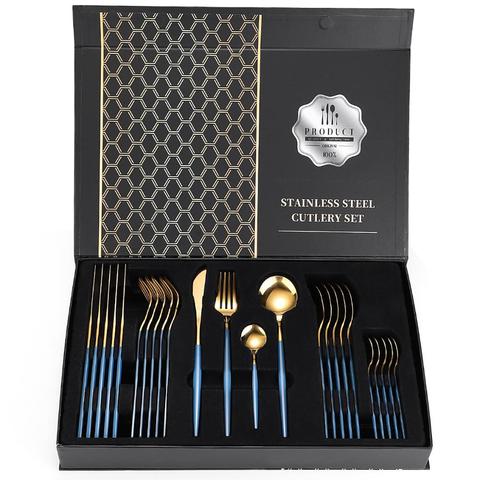 Stainless Steel Gold Cutlery Set 24 PCS Steak Knife Fork Spoon Set Dinnerware Tableware Sets Of Dishes Dinner Set Spoon Settings ► Photo 1/6