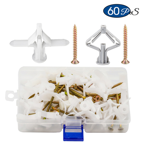 60pcs/set plastic drywall anchor M8*35/50mm wall anchor plug with M3.5 self tapping screw butterfly anchor for plasterboard ► Photo 1/6