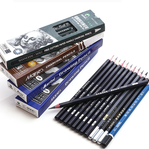 Maries Artist Charcoal Pencil 12 Piece Set, Soft Black Paper Handle  Charcoal Pencils for Drawing and Sketching