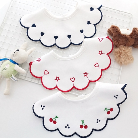 INS New Baby Cotton Bib Waterproof Embroidery Heart White Color Saliva Towel Scarf Baby Fashion Fake Collar Bib Accessories ► Photo 1/6