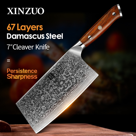 XINZUO 6.5'' inches Big Chopping Cleaver Meat Knife Damascus Steel Kitchen Knives Rosewood Handle Chinese Style Slicing Knife ► Photo 1/6