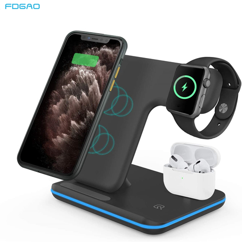 FDGAO 3 in 1 Fast Charging Station for AirPods 15W Qi Quick Wireless Charger For Apple Watch SE 6 5 4 3 iPhone 12 11 Samsung S10 ► Photo 1/6