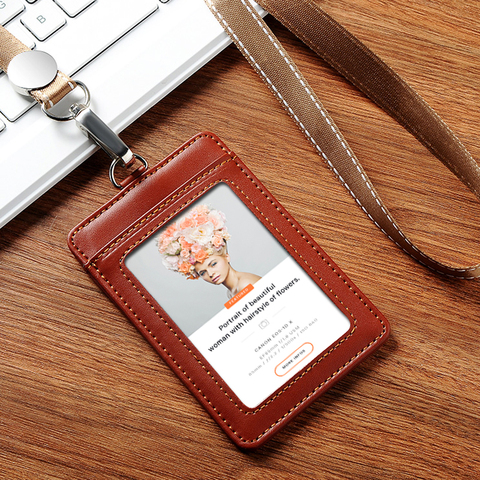 Super Quality Genuine Leather Business ID Card Holder Badge License With Lanyard Multi-Color Options (Standard Size) ► Photo 1/3