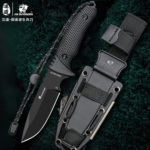 HX Outdoors Survival Hunting knife D2 Steel Fixed Blade Straight Camping knives Multi Tactical Rubber Handle Hand Tools ► Photo 1/1