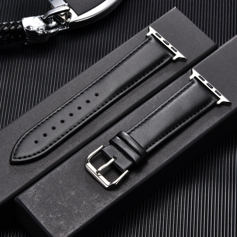 Import Calfskin Soft Leather Watchband 38 40 42 44mm for iwatch 5 4 3 2 1 Business Style Replace Strap for Apple Watch 6 Band ► Photo 1/6