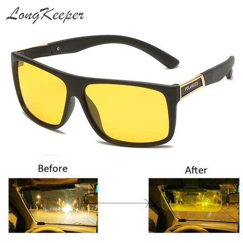 LongKeeper TR90 Night Vision Glasses Men Car Driving Sunglasses Women UV400 Yellow Lens Anti-glare oculos de sol ► Photo 1/6