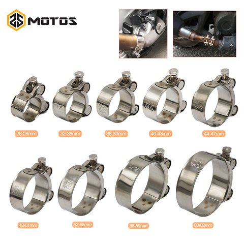 ZS MOTOS Motorcycle Stainless Steel 304 Single Exhaust Pipe Clamp Tube 26-63mm Exhaust Clamp Clip For Slip-on Type Muffler ► Photo 1/6