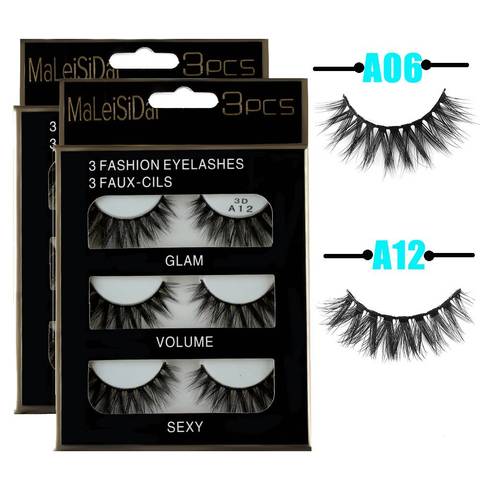 3 Pairs Natural 3D False Eyelashes Voluminous Wispy Lashes Black Thick Long Cross Fake Eye Lahes Extension Makeup Beauty tools ► Photo 1/1