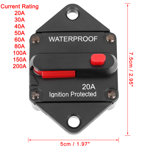 X Autohaux Waterproof Auto Fuse Holder Inverter Circuit Breaker 20A 30A 40A 50A 60A 80A 100A 150A 200A Red Button Fuses for Cars ► Photo 1/5