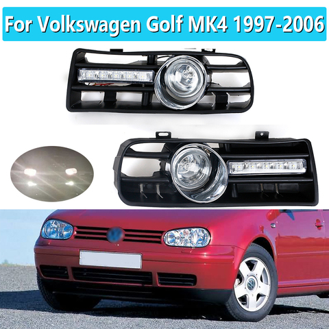 1 Pair Car LED DRL Headlights Day Running Lights fog Lamps For Golf 4 lights headlight Fog Lights for VW for Golf MK4 1997-2006 ► Photo 1/6