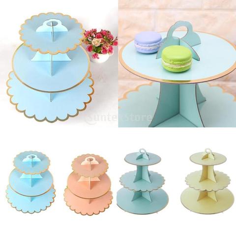 Buy Online 3 Tier Cardboard Afternoon Tea Cupcake Cake Stand Birthday Party 4 Colors Dessert Display Stand Pastry Serving Platter Alitools