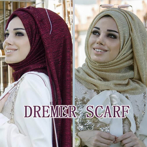 Luxury Glitter Hijab Scarf Women Muslim Shawl Plain Crinkle Scarves for Ladies Pleated Shimmer Turban Foulard Wrinkled Bandana ► Photo 1/6