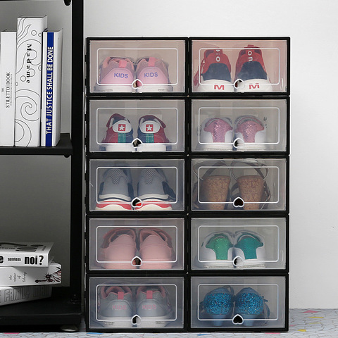 6pc Transparent shoe box storage shoe boxes thickened dustproof shoes organizer box can be superimposed combination shoe cabinet ► Photo 1/6