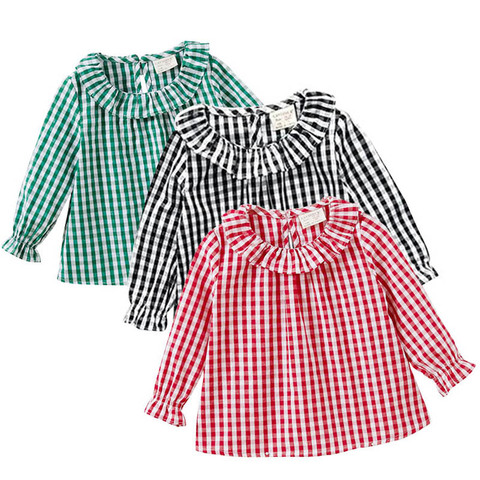 Summer Spring Baby Girls Blouse Cotton Top Peter Pan Collar Plaid Toddler Girl Shirt Clothes Clothing Girl Infant 1-5Y ► Photo 1/6