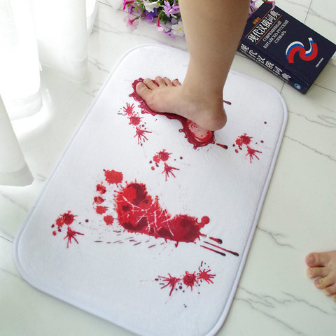 Halloween Bloody Footprint Bath Mat Flannel Anti-slip Door Mats Scary Horrible Bathroom Rug Porch Hallway Carpet Festival Decor ► Photo 1/6