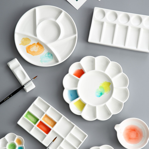 Flower Plum Rectangle Ceramic Palette Color Mixing Paint Palette Tray For Watercolor Gouache Acrylic Painting Art Supplies ► Photo 1/6