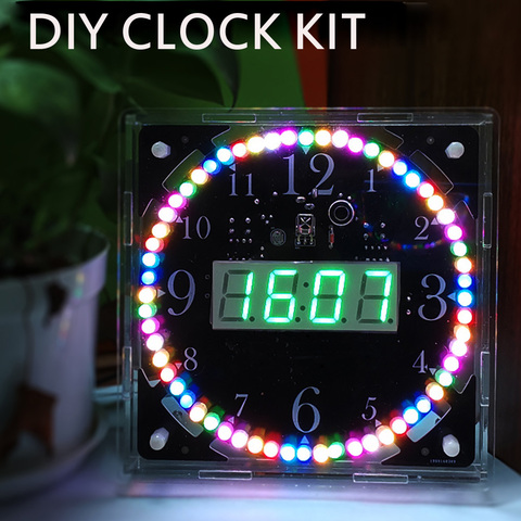 DIY electronic kit LED clock sodering project kit colorful LED RGB Color spectrum music Alarm clock remote control ► Photo 1/6