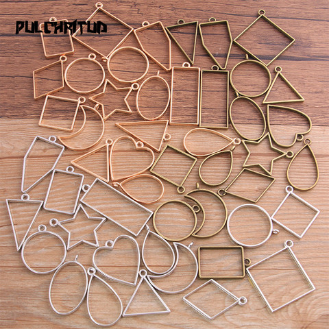 PULCHRITUDE 16pcs/lot 3 Color 2022 Geometric Figure Charm Hollow Glue Blank Pendant Tray Bezel Charms DIY Handmade Bezel Mold ► Photo 1/6