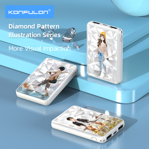 Slim Power Bank 5000mAH Mobile Charger Cartoon Powerbank Diamond Surface 5000 Power Bank Lovely For Iphone12 Samsung ► Photo 1/6