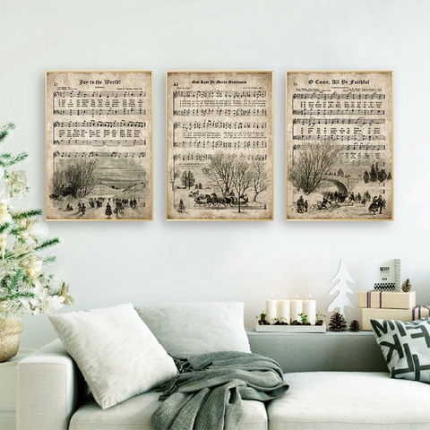 Vintage Christmas Carols Posters and Prints Sheet Music Hymn Aged Antique Grunge Art Canvas Painting Picture Home Wall Art Decor ► Photo 1/6