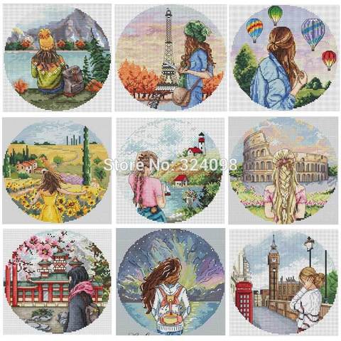 Girly travel patterns Counted Cross Stitch 11CT 14CT 18CT DIY Chinese Cross Stitch Kits Embroidery Needlework Sets ► Photo 1/6