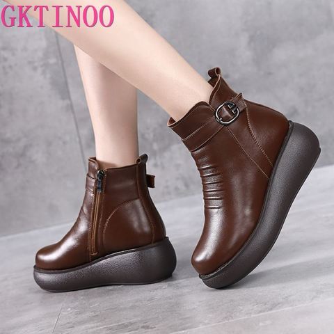 GKTINOO 2022 Waterproof Women Snow Boots 100% Genuine Leather Natural Wool Fur Platform Ankle Boots For Women Winter Warm Shoes ► Photo 1/1