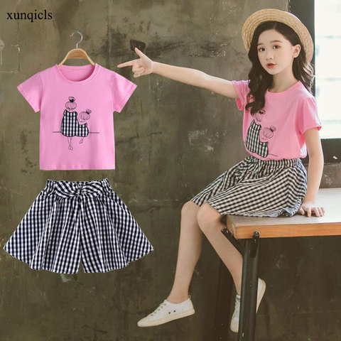 Summer Children Clothing Sets for Girls T-shirts+short Pants 2pcs Kids Outfits Cotton Baby Plaid Shorts Girl Clothing ► Photo 1/6