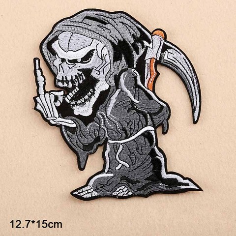 Ace Punk Myth Skull Skeleton Poker Grim Reaper Wholesale Iron on Embroidered Cloth Clothes Patch For Clothing Girls Boys Man ► Photo 1/6