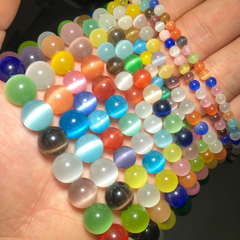 JHNBY Mixed Colors Cat's Eye opal Natural Stone 4/6/8/10/12MM Spacer glass Loose beads for Jewelry making DIY bracelets Findings ► Photo 1/6