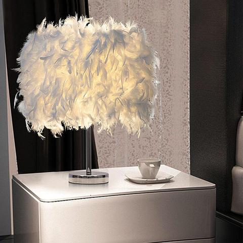 15x35cm Modern Handmade Feather Lampshade Bedside Desk Night Light beautiful oval shape Feather Crystal Table Lamp Home decors ► Photo 1/6