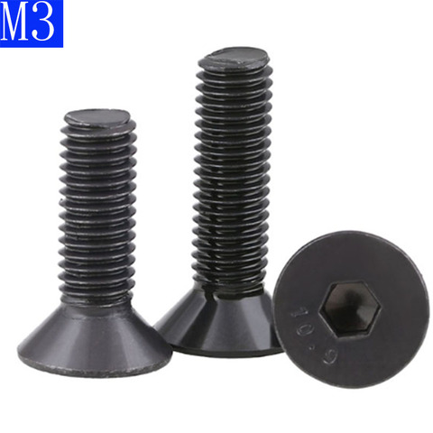 M3 - 0.5  3mm DIN7991 Black 10.9 Class Alloy Steel Hex Socket Countersunk Head Screw Flat Hex Socket bolts DIN 7991 ► Photo 1/5