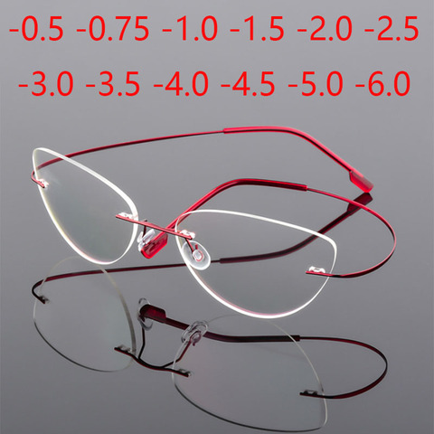 Rimless Cat Eye Titanium Alloy Glasses Men Ultralight Eyeglasses Women Frameless Eyewear Optical Myopia -0.5 -1.0 -1.5 to -6.0 ► Photo 1/6