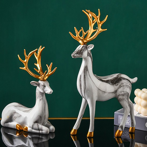 1Pair Elk Sculpture Resin Statue Nordic Decoration Home Decor Statues Elk Figurines Modern Decoration Elks Tabletop Ornament ► Photo 1/6