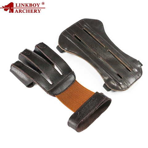 1pc Linkboy Archery 3 Finger Gloves Arm Guard 19CM 100% Pure Ox Leather Protection Archery Protective Gloves Hunting Shooting ► Photo 1/6