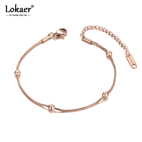 Lokaer Bohemia Style Titanium Stainless Steel Beads Chain Charm Bracelets For Women Girls Trendy Rose Gold Beach Jewelry B19103 ► Photo 1/6