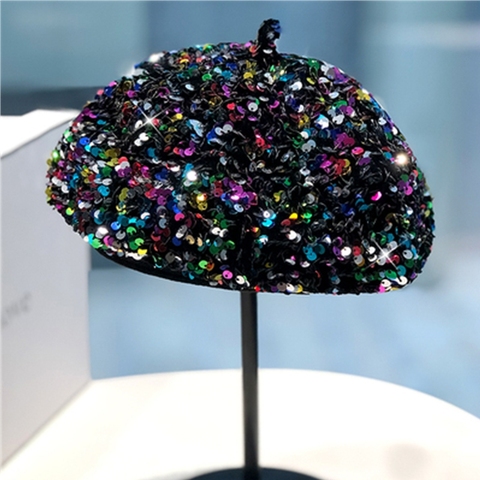 women beret hat autumn color beanie hat  sequinedall-match painter hat octagonal hat fashion newsboy hat ► Photo 1/6