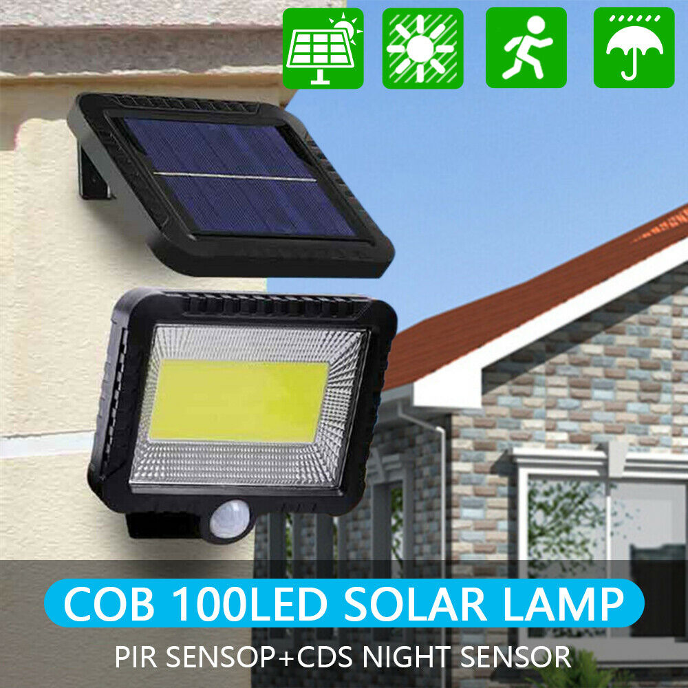 100 LED Solar Power COB PIR Motion Sensor Wall Light Outdoor Garden Path Lamp