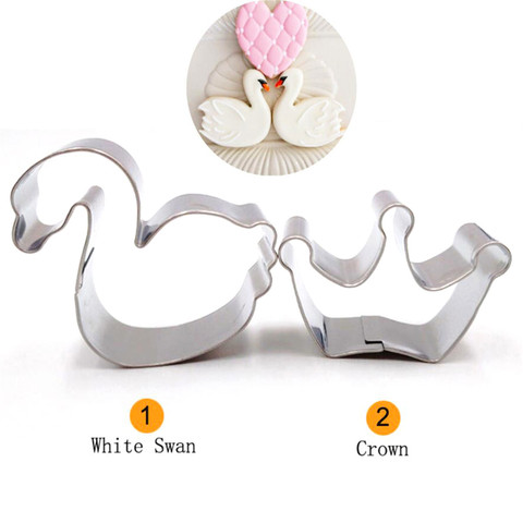 2pcs/set Stainless Steel Romantic Princess Crown Queen Swan Party Cookie Cutter Cake Molds Biscuit Baking Tool Mould Stamp ► Photo 1/4