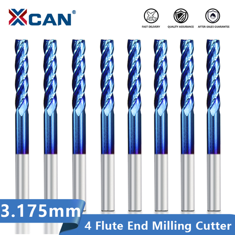 XCAN Carbide Milling Cutter 4 Flute CNC Router Bit 3.175mm Shank Flat Milling Bit for Aluminum Brass Cutting CNC End Mill ► Photo 1/6