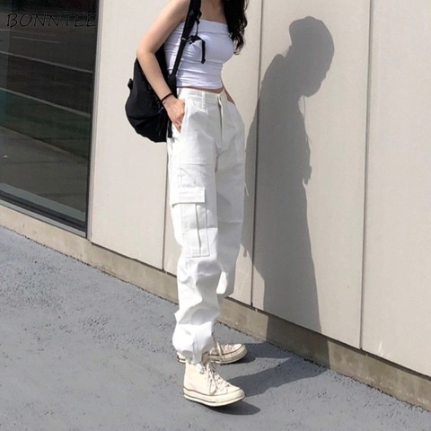 Pants Women Casual Solid Harajuku Cargo Trousers Unisex Chic Retro BF Streetwear Kpop Beam Feet Full Newest Popular Simple Daily ► Photo 1/6